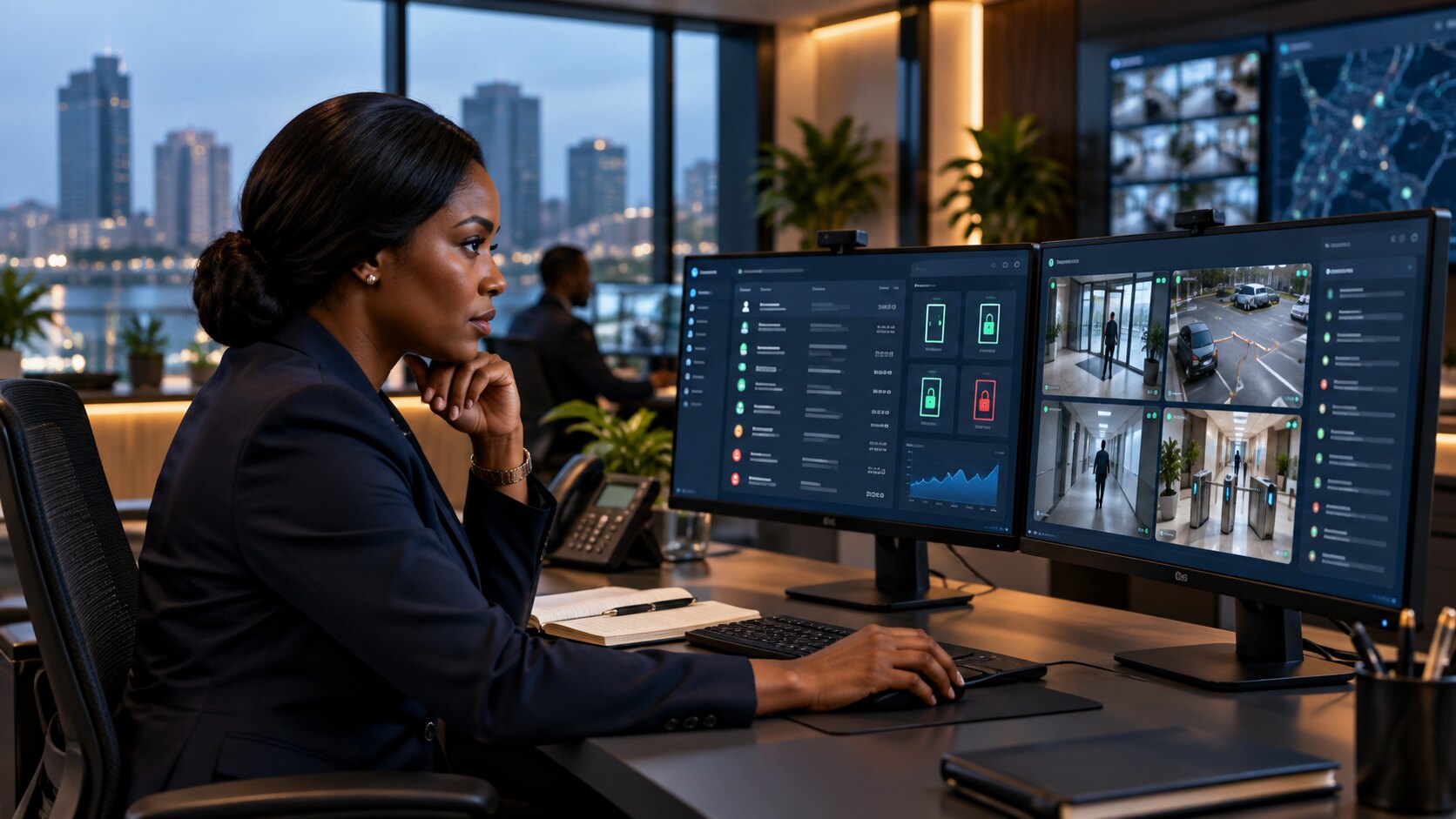 Nigerian facilities manager monitoring access control and security systems